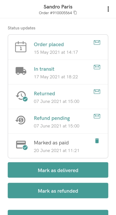 STOREE shows you all order events